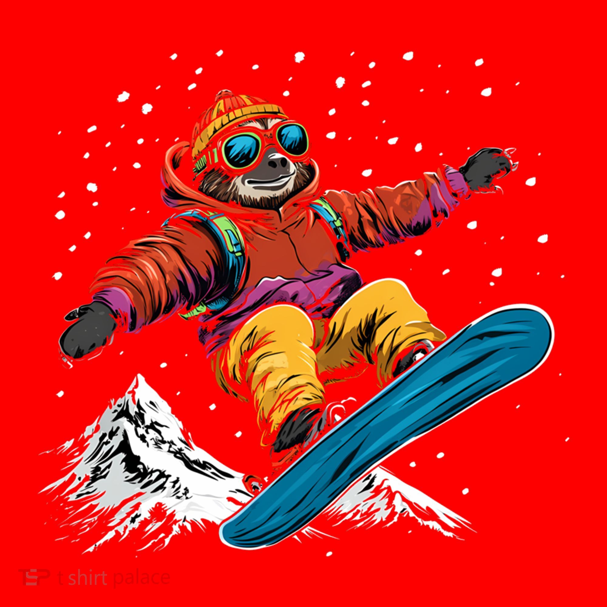 Sloth On A Snowboard Snowboarding Santa Hat