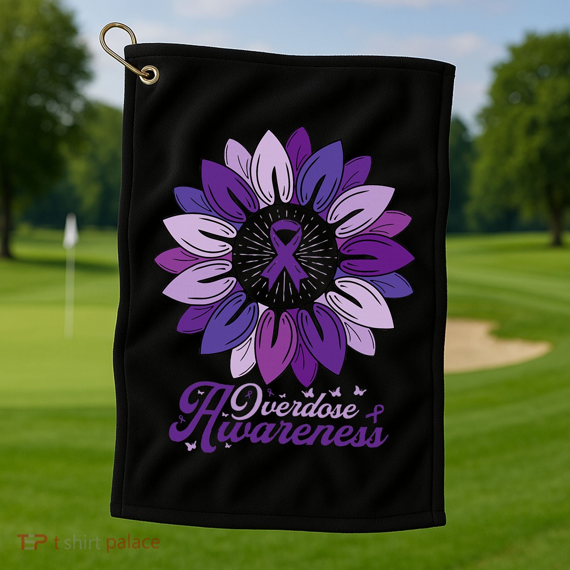 Sunflower Overdose Awareness Month Purple Golf Towel