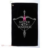 Sister Of A Warrior Breast Cancer Awareness Support Squad Golf Towel thumb 0