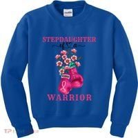 Stepdaughter Of A Warrior Breast Cancer Awareness Support Gift Kids Sweatshirt thumb 0