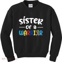 Sister Of A Warrior Autism Awareness Kids Sweatshirt thumb 0