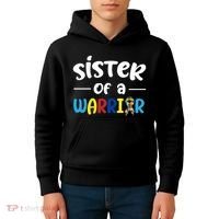 Sister Of A Warrior Autism Awareness Kids Hoodie thumb 4