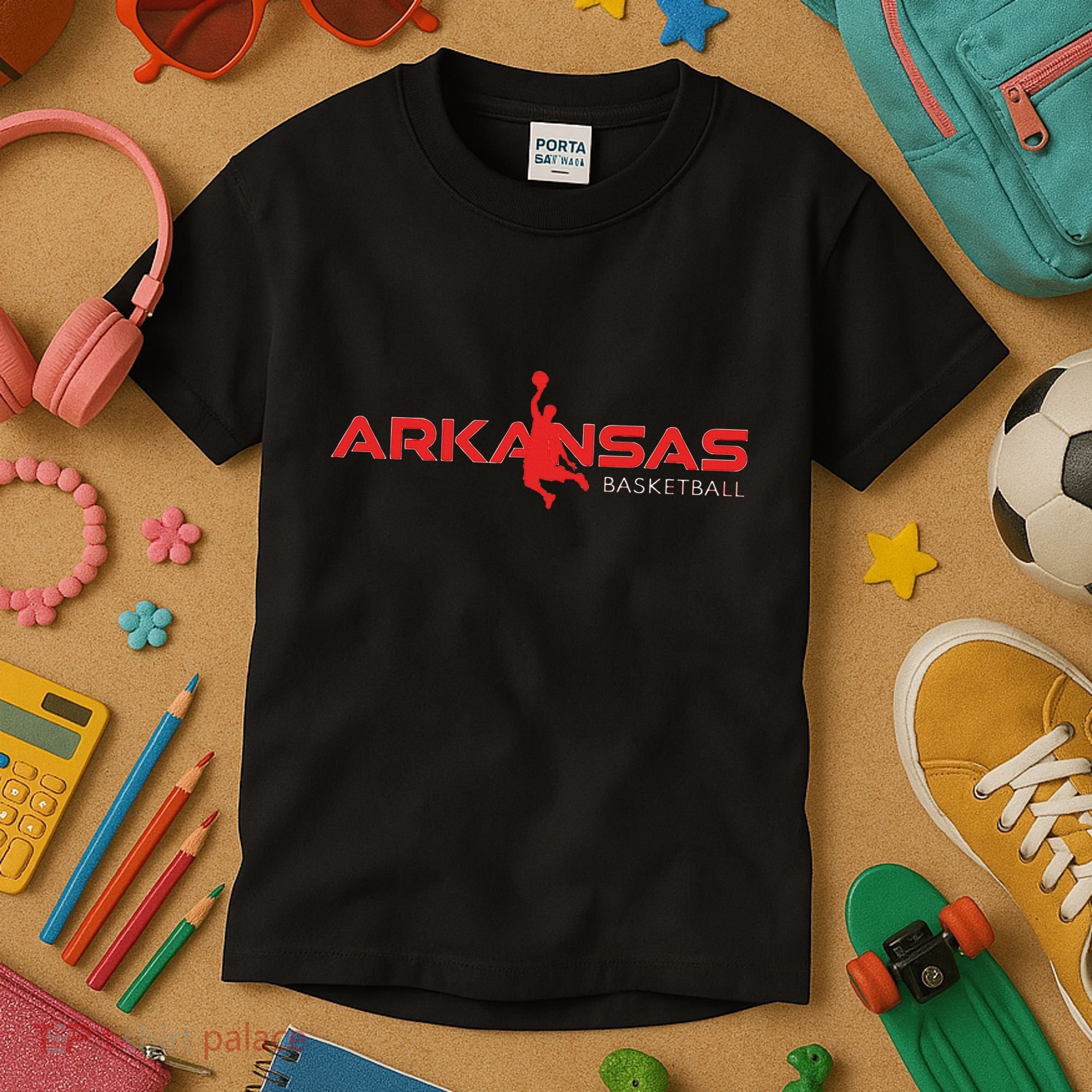 State Of Arkansas Basketball Fan Souvenir Dunking Silhouette Kids T-Shirt