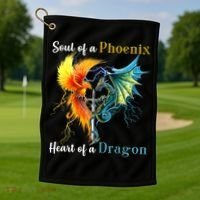 Soul Of A Phoenix Heart Of A Dragon Golf Towel thumb 1