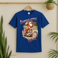 Santa on a Motorcycle Vintage Style Rebellious Christmas  T-Shirt thumb 2