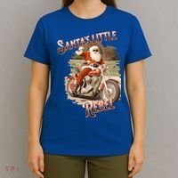 Santa on a Motorcycle Vintage Style Rebellious Christmas  T-Shirt thumb 4