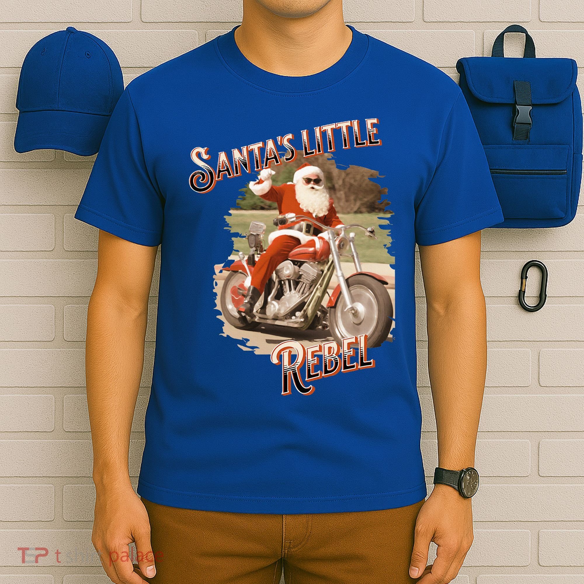 Santa on a Motorcycle Vintage Style Rebellious Christmas  T-Shirt
