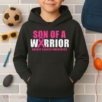 Son Of A Warrior Breast Cancer Awareness Kids Hoodie thumb 2