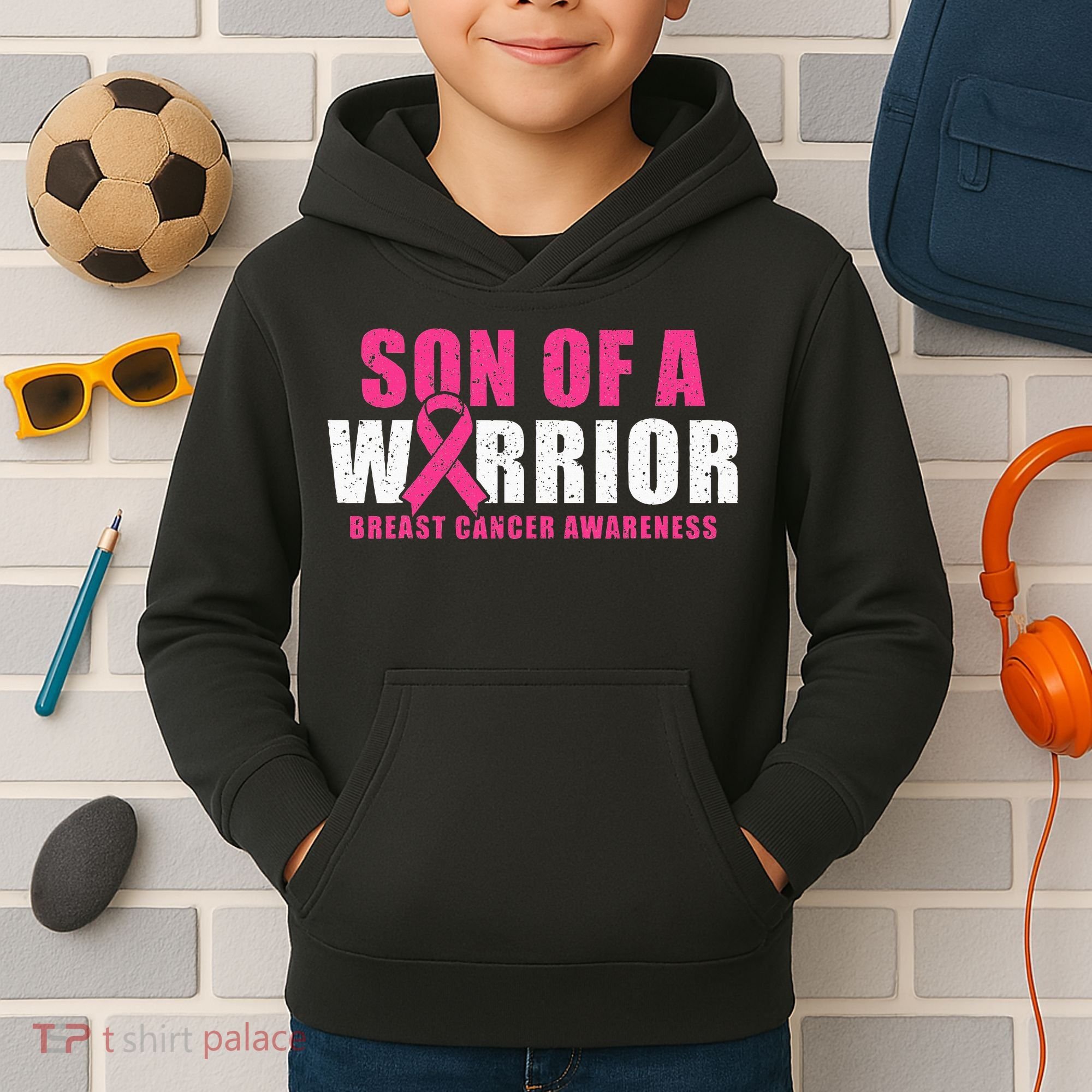 Son Of A Warrior Breast Cancer Awareness Kids Hoodie