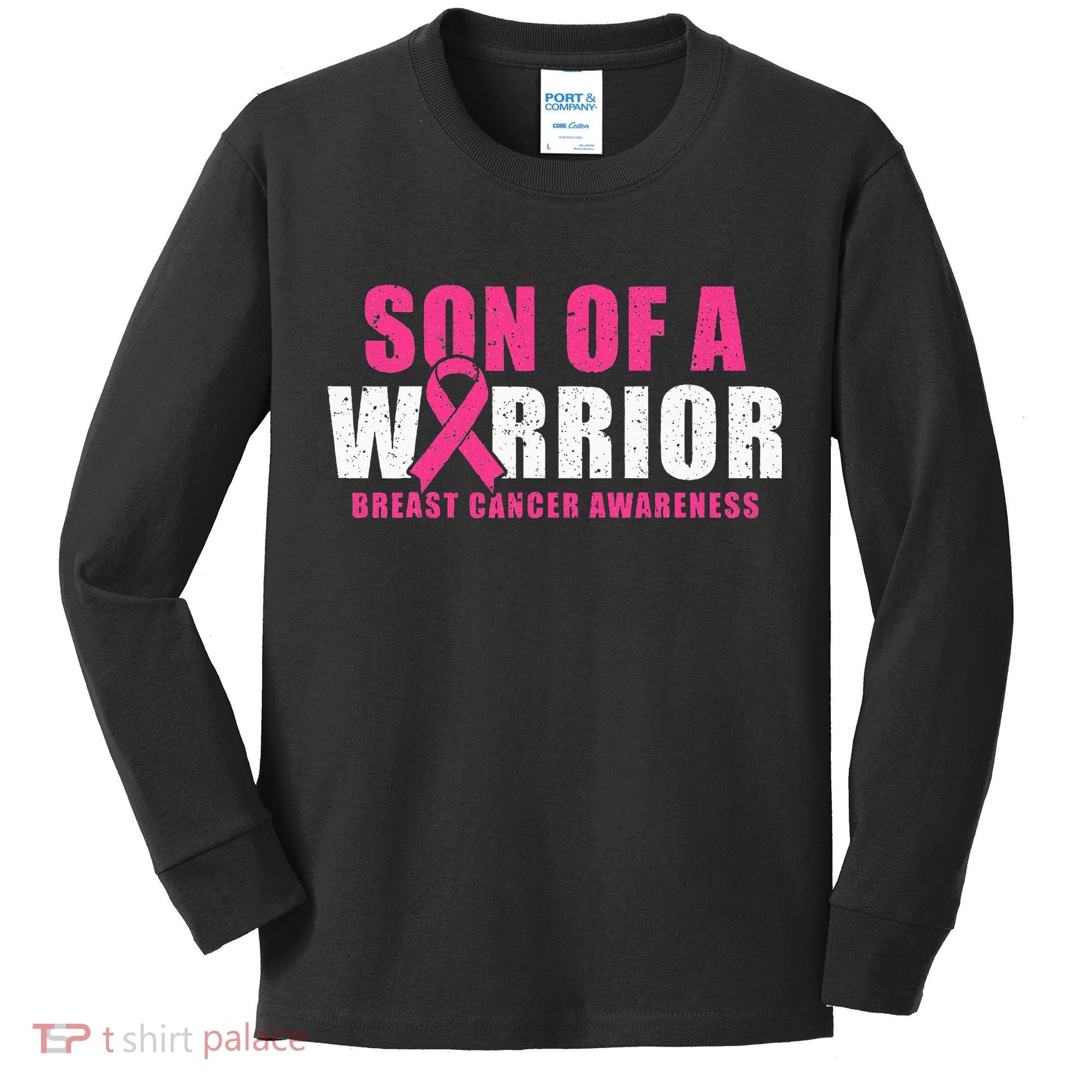 Son Of A Warrior Breast Cancer Awareness Kids Long Sleeve Shirt