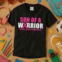 Son Of A Warrior Breast Cancer Awareness Kids T-Shirt thumb 3