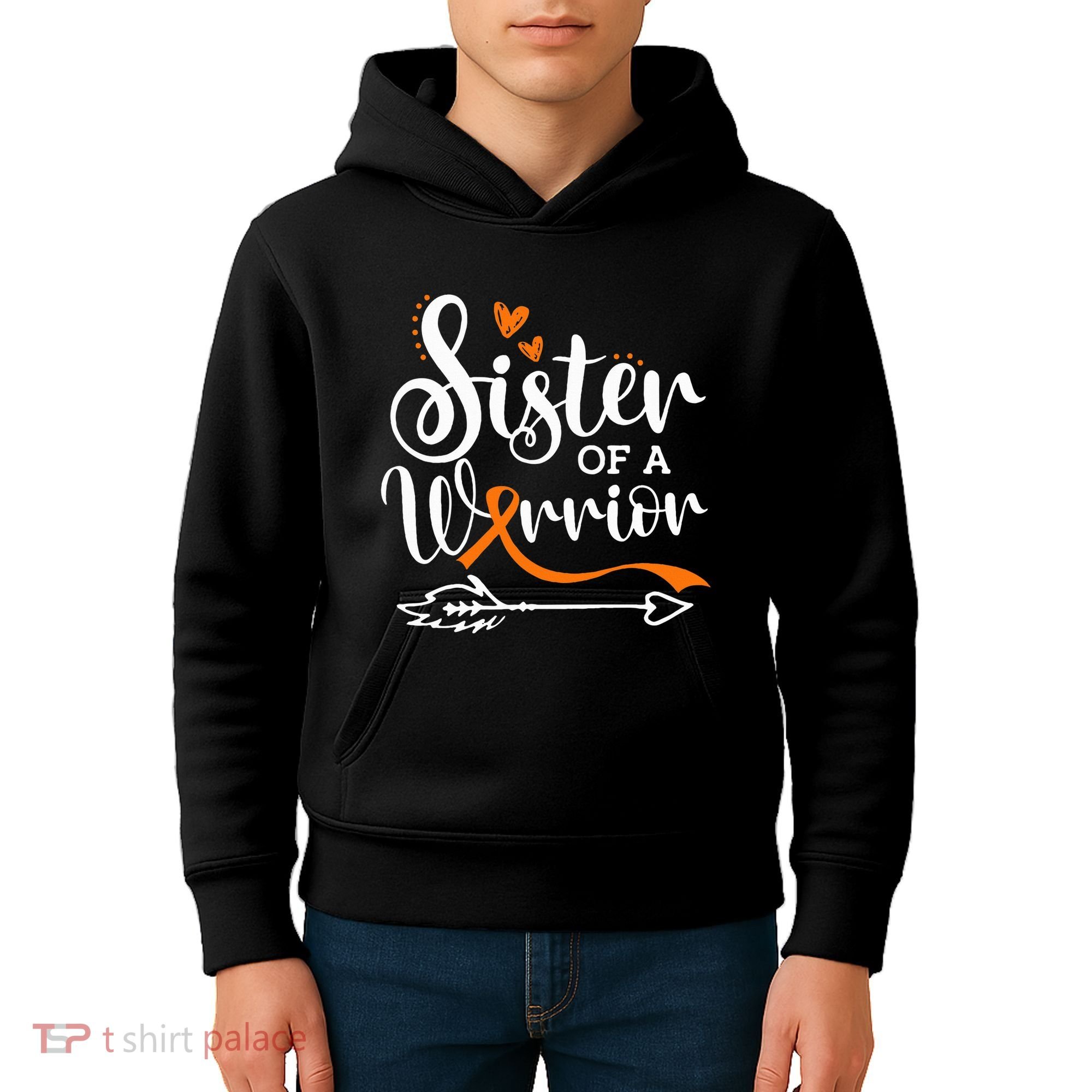 Sister Of A Warrior Orange Leukemia Cancer Awareness Kids Hoodie