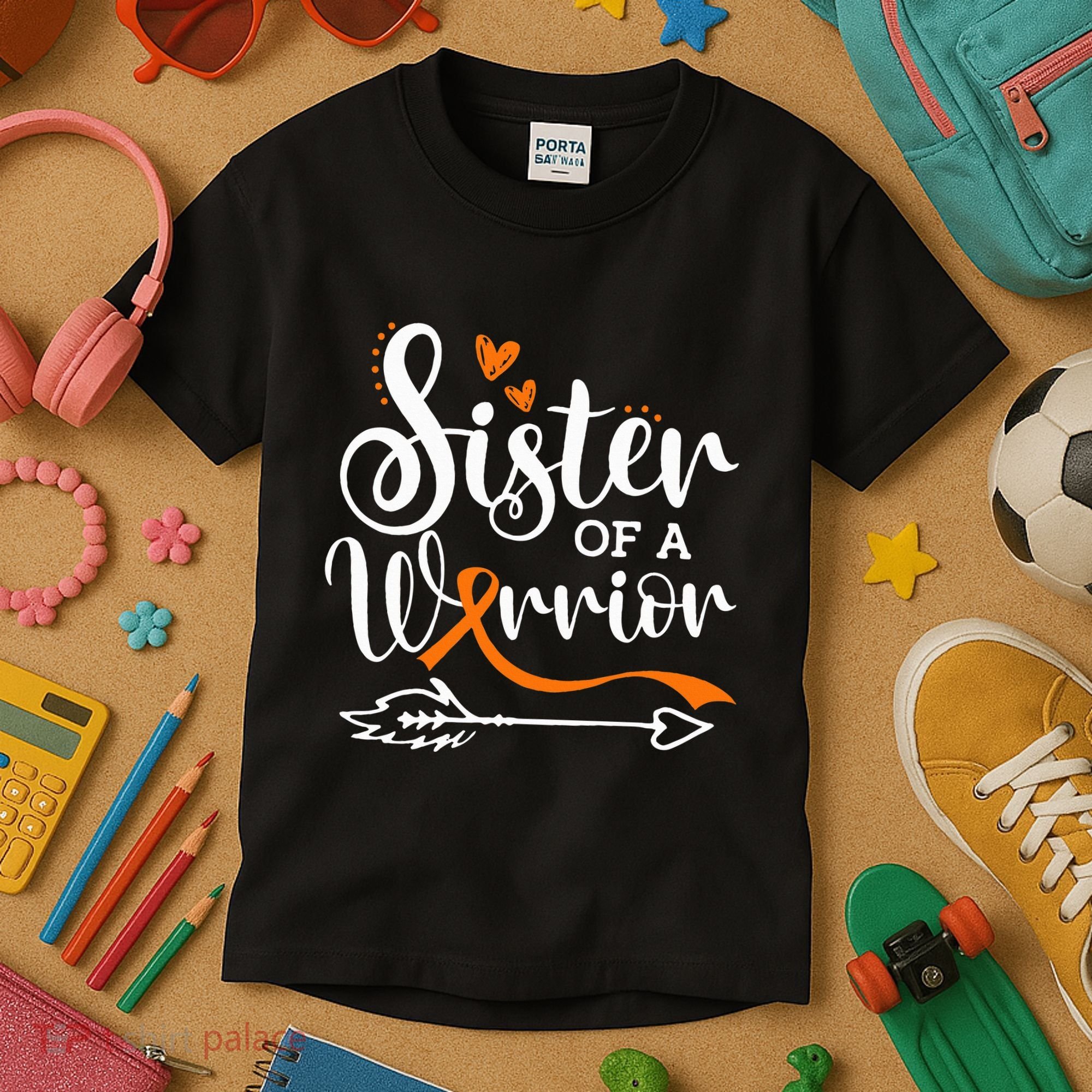 Sister Of A Warrior Orange Leukemia Cancer Awareness Kids T-Shirt