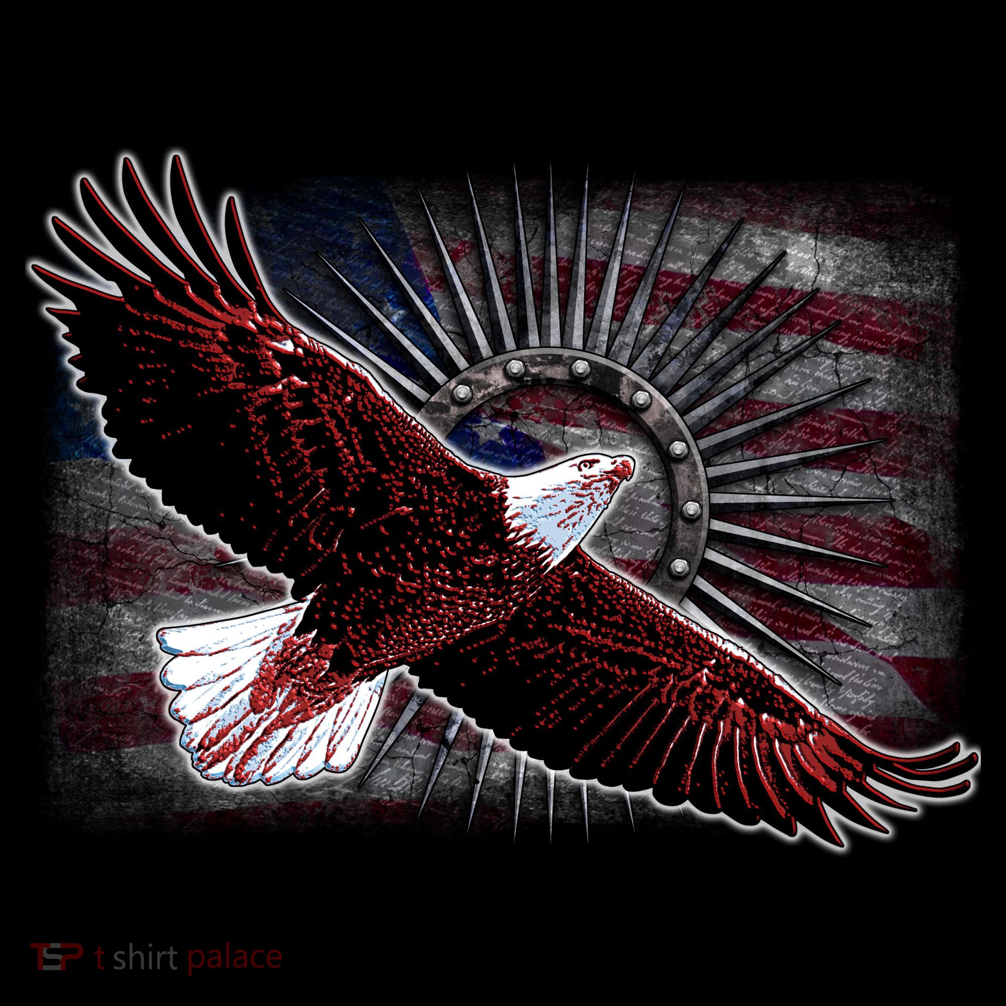 Soaring Metal Eagle American Flag Long Sleeve Shirt