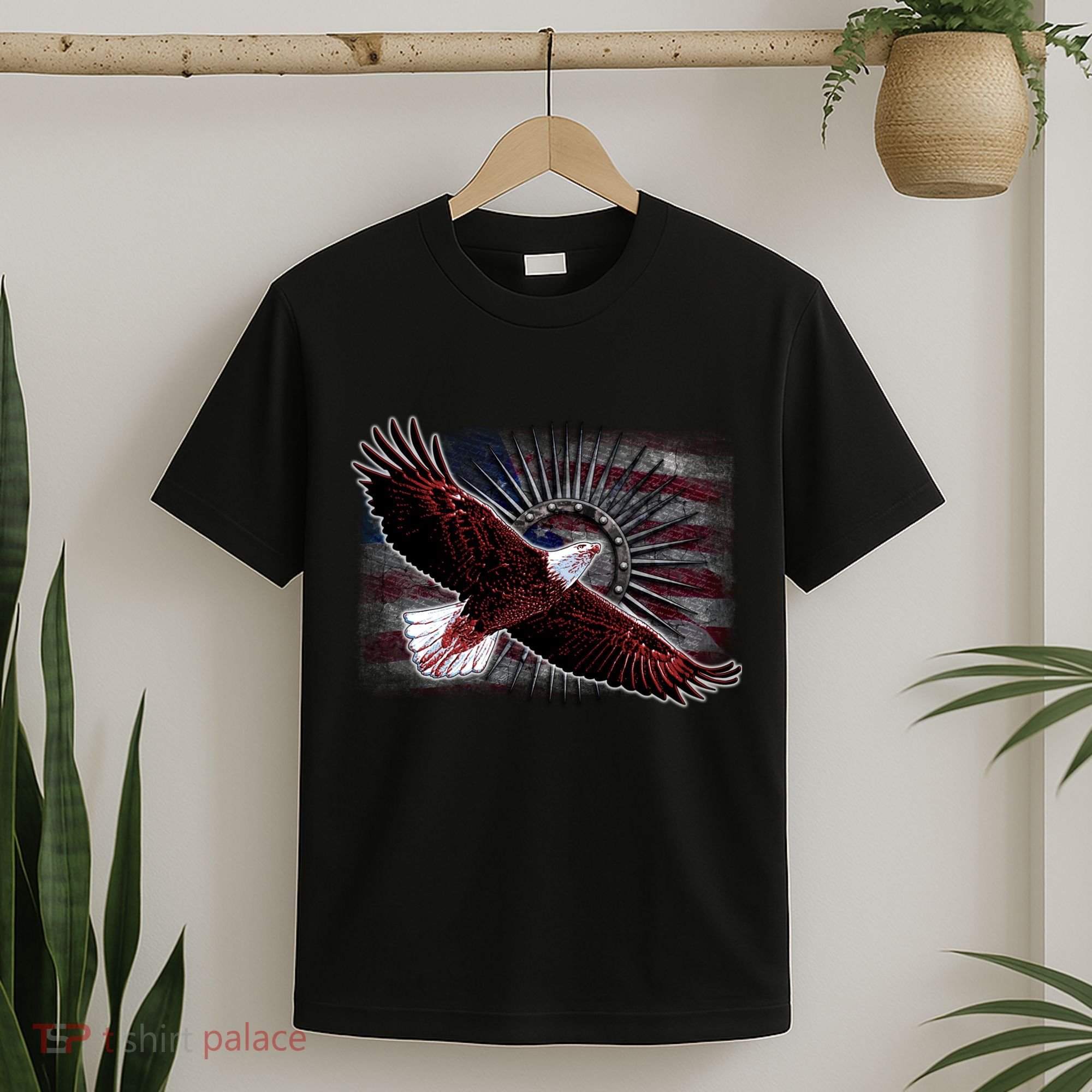 Soaring Metal Eagle American Flag T-Shirt