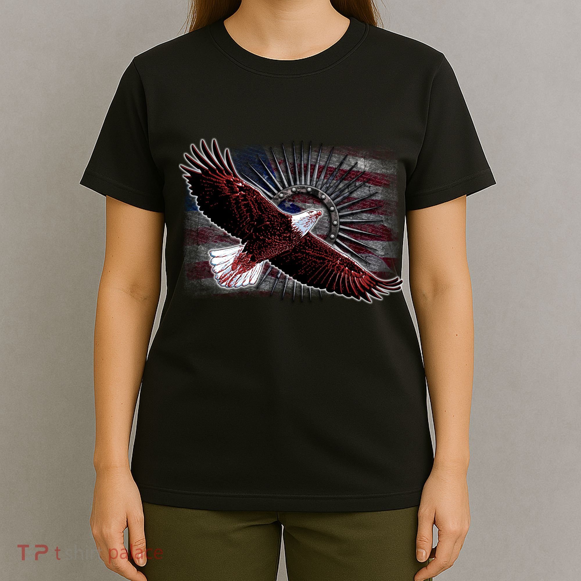 Soaring Metal Eagle American Flag T-Shirt