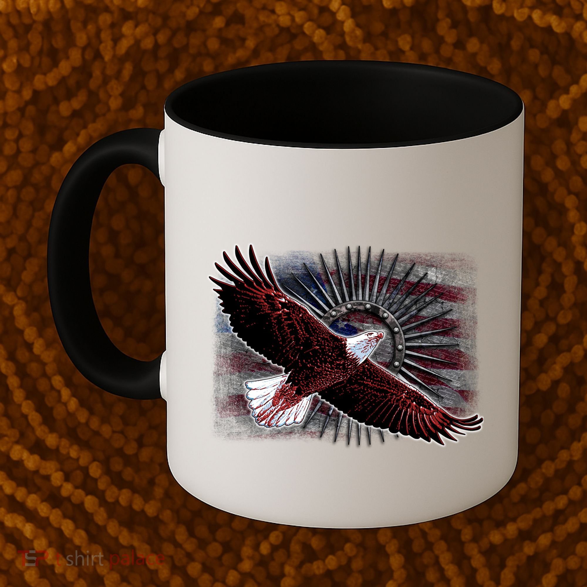 Soaring Metal Eagle American Flag Coffee Mug