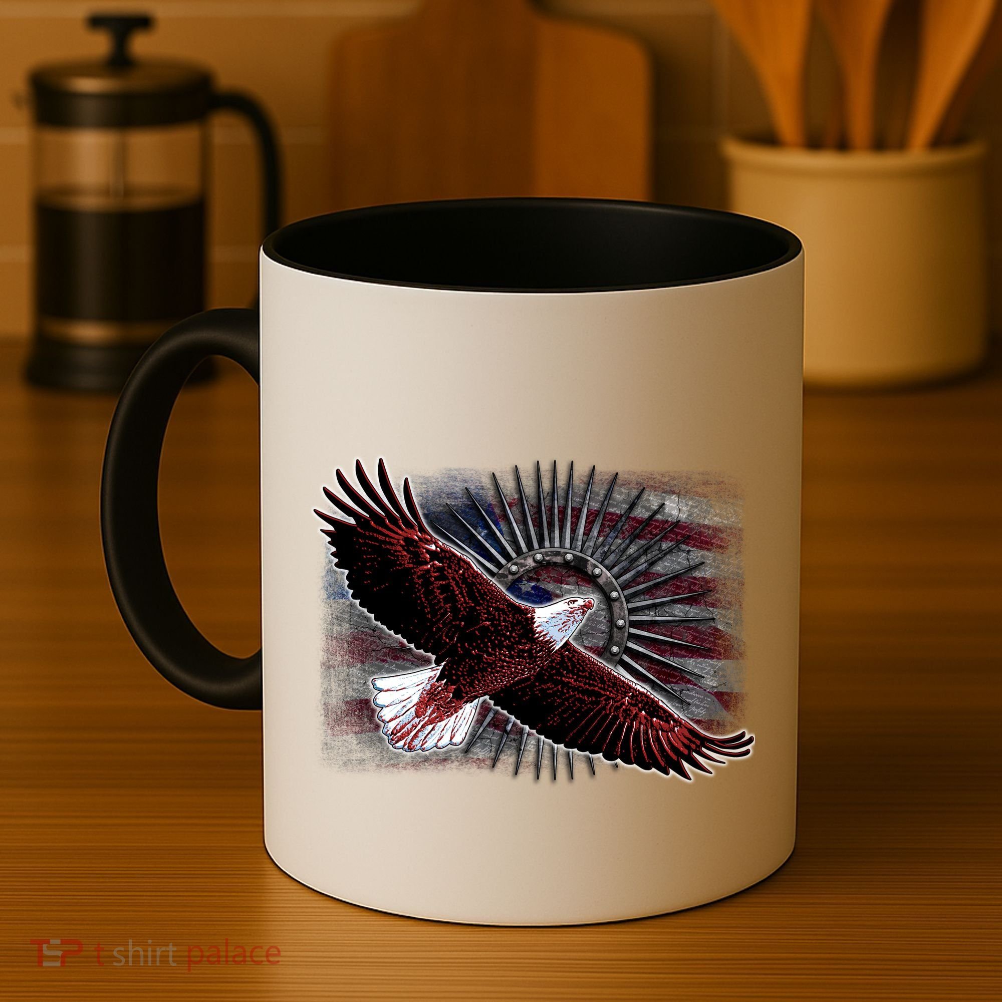 Soaring Metal Eagle American Flag Coffee Mug