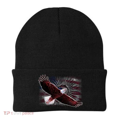 Soaring Metal Eagle American Flag Beanie