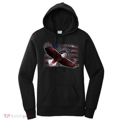 Soaring Metal Eagle American Flag Women's Hoodie
