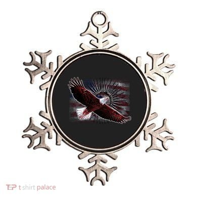 Soaring Metal Eagle American Flag Ornament