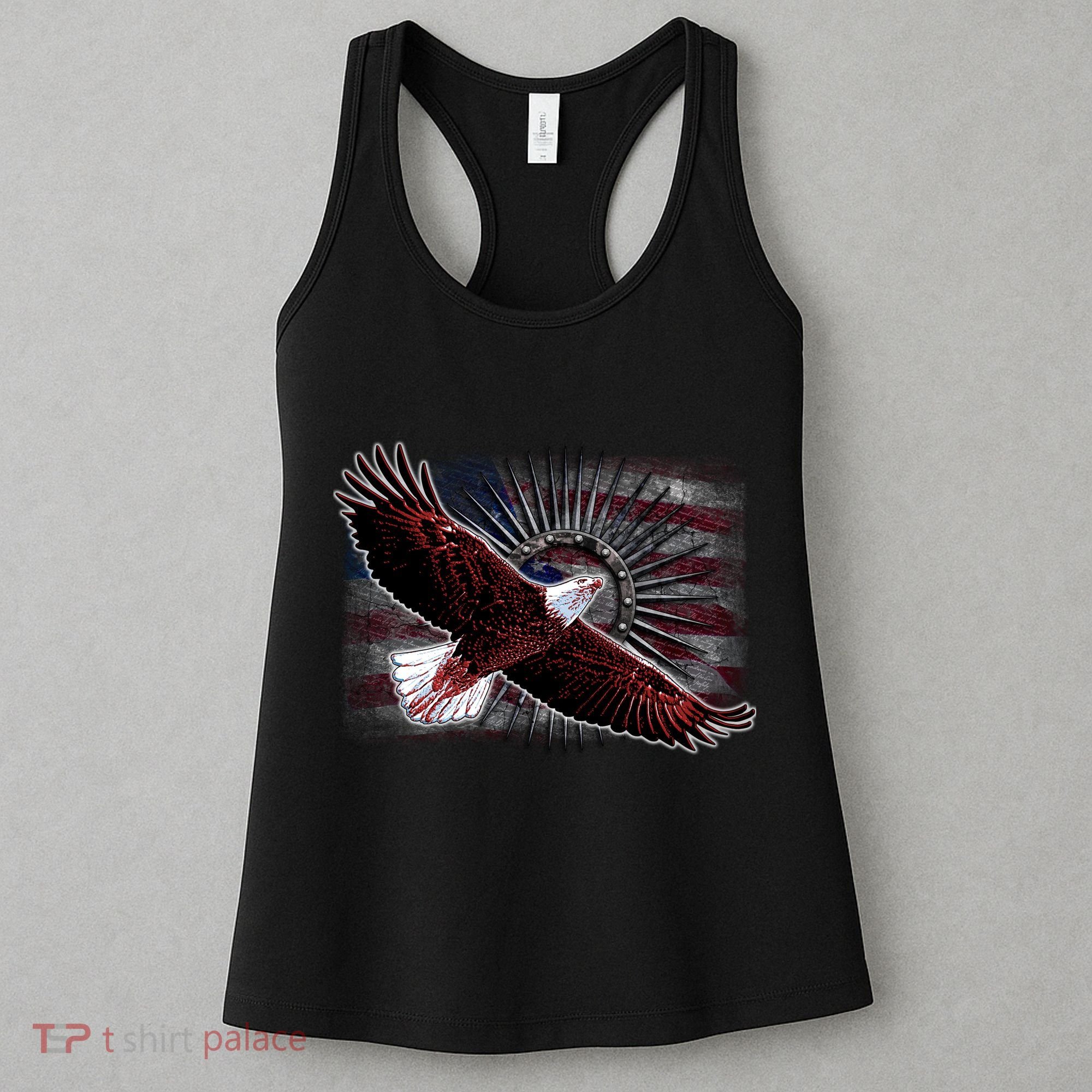 Soaring Metal Eagle American Flag Women's Tank Top