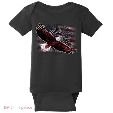 Soaring Metal Eagle American Flag Baby Bodysuit