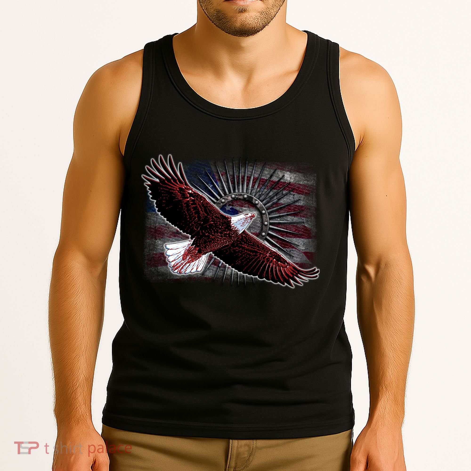 Soaring Metal Eagle American Flag Tank Top