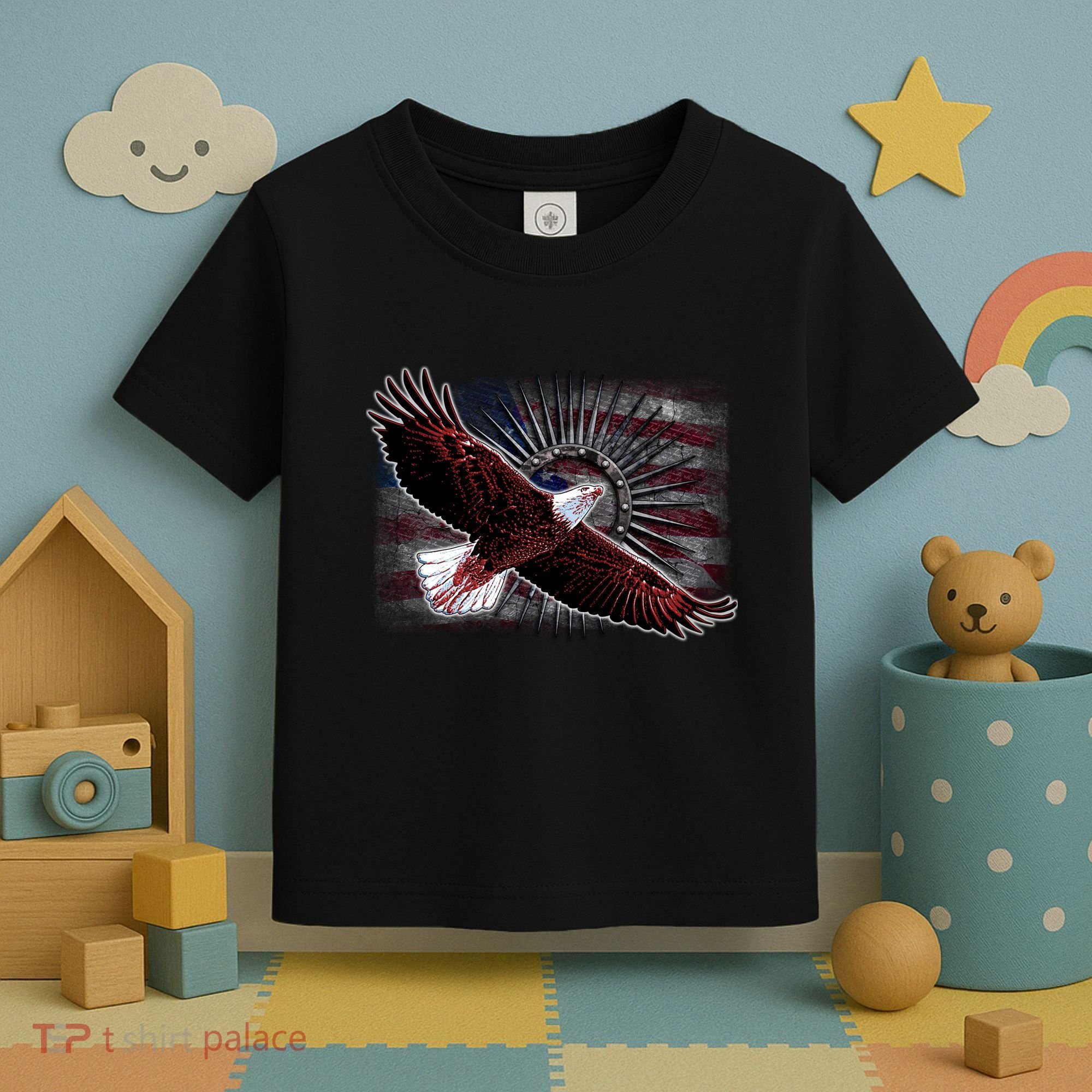 Soaring Metal Eagle American Flag Toddler T-Shirt