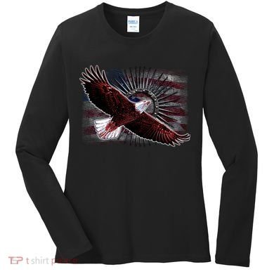 Soaring Metal Eagle American Flag Women's Long Sleeve Shirt