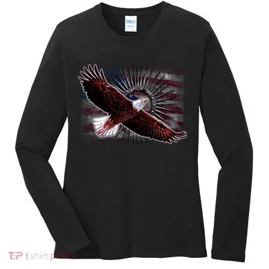 Soaring Metal Eagle American Flag Women's Long Sleeve Shirt