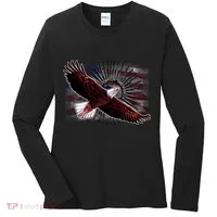 Soaring Metal Eagle American Flag Women's Long Sleeve Shirt thumb 0