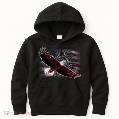 Soaring Metal Eagle American Flag Kids Hoodie