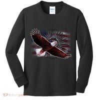 Soaring Metal Eagle American Flag Kids Long Sleeve Shirt thumb 0