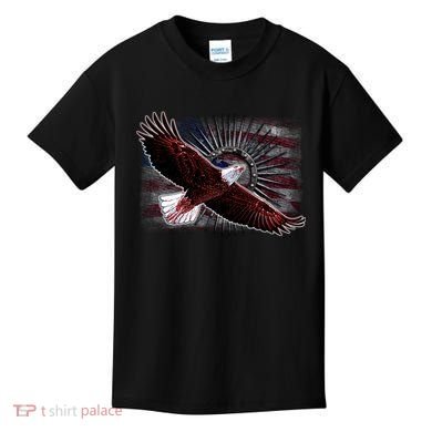 Soaring Metal Eagle American Flag Kids T-Shirt