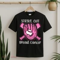 Strike Out Baseball Softball Pink Ribbon Breast Cancer T-Shirt thumb 2