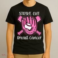 Strike Out Baseball Softball Pink Ribbon Breast Cancer T-Shirt thumb 3