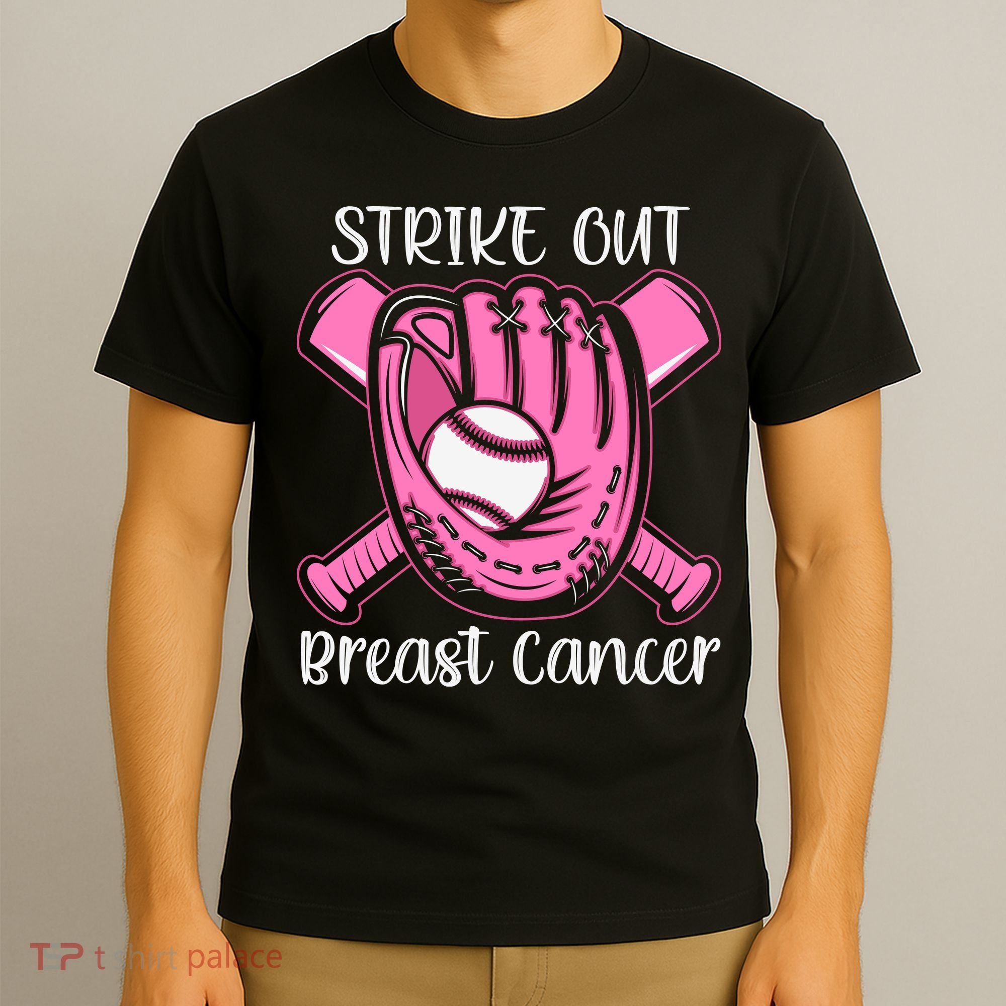 Strike Out Baseball Softball Pink Ribbon Breast Cancer T-Shirt