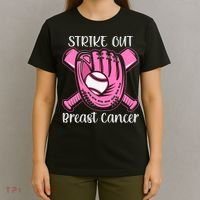 Strike Out Baseball Softball Pink Ribbon Breast Cancer T-Shirt thumb 4