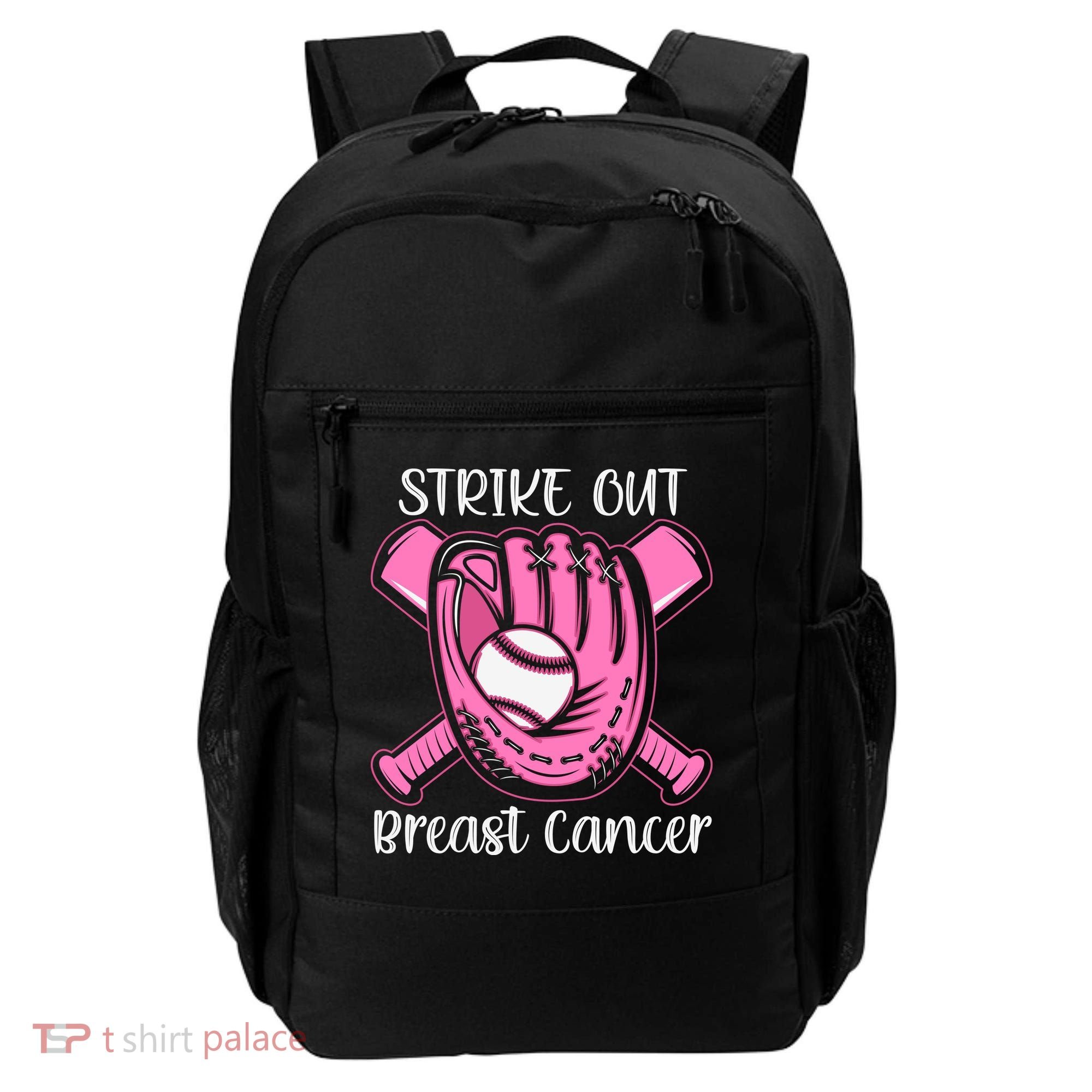 Strike Out Baseball Softball Pink Ribbon Breast Cancer Backpack