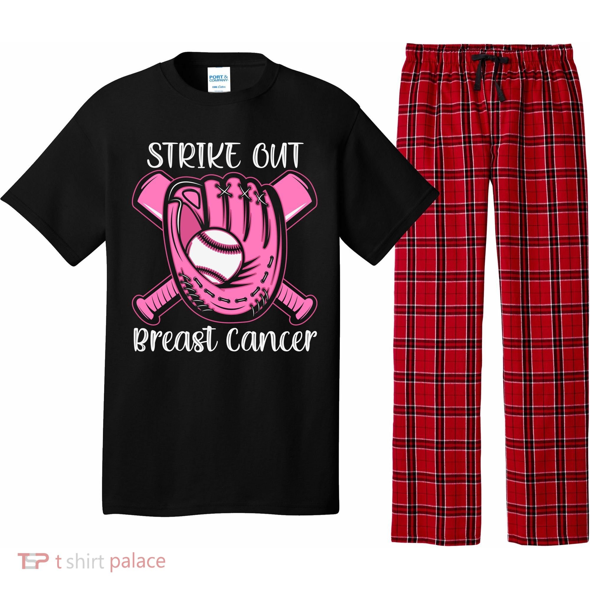 Strike Out Baseball Softball Pink Ribbon Breast Cancer Pajama Set