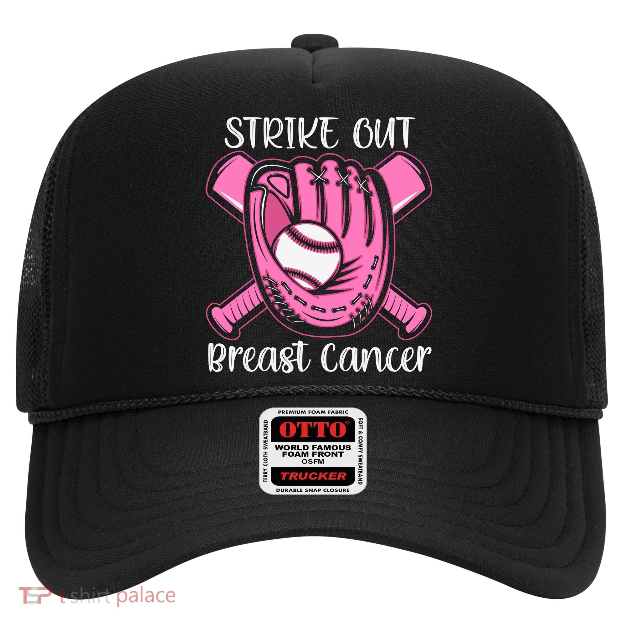 Strike Out Baseball Softball Pink Ribbon Breast Cancer Hat
