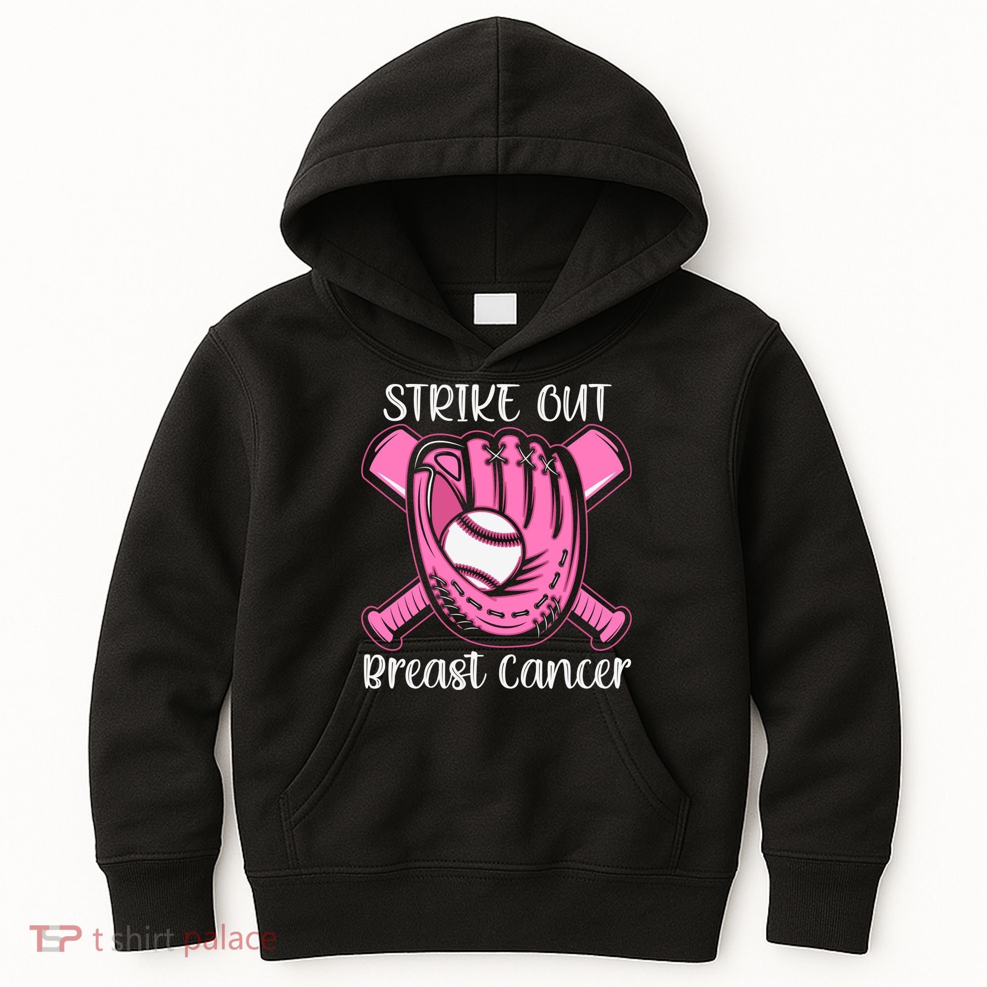 Strike Out Baseball Softball Pink Ribbon Breast Cancer Kids Hoodie