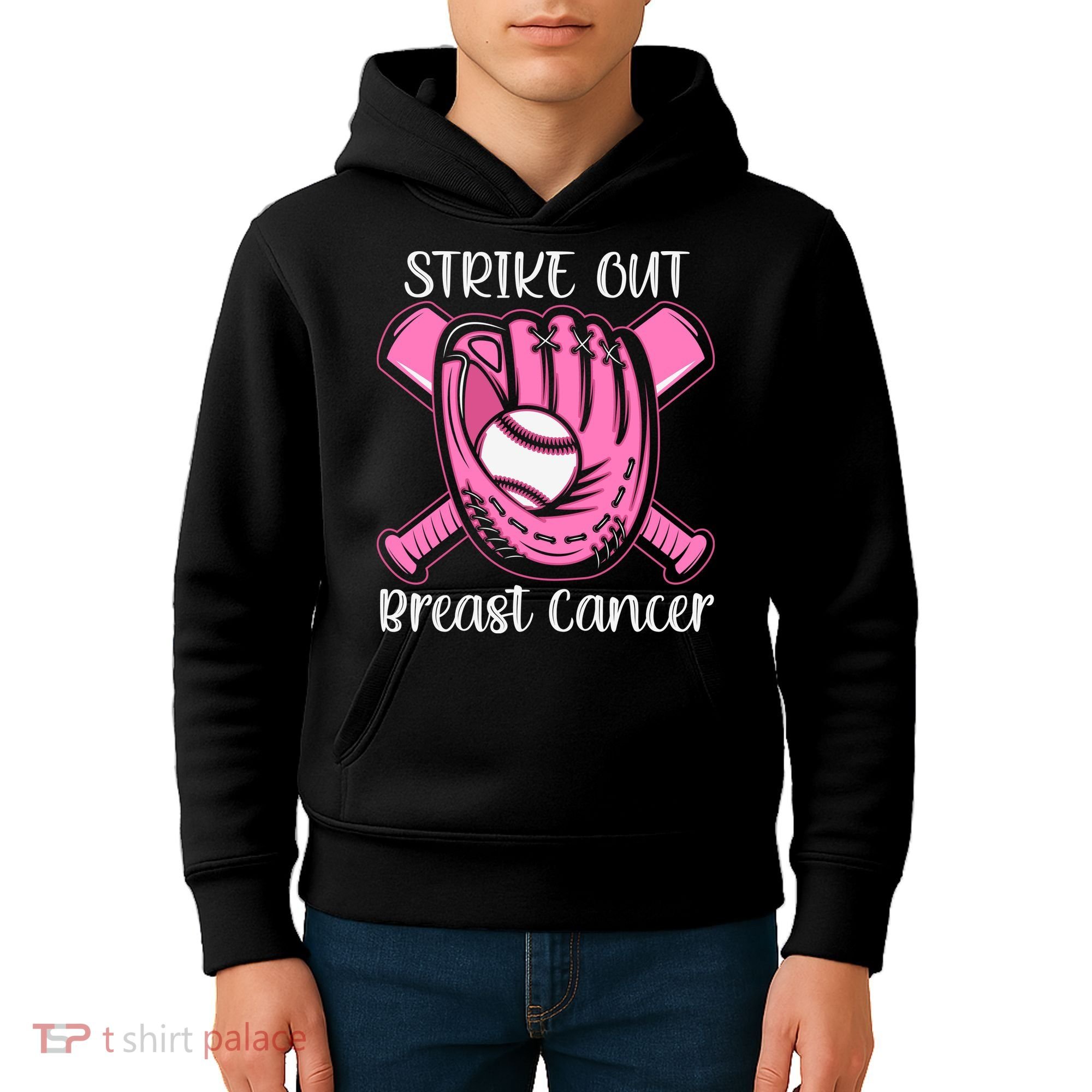 Strike Out Baseball Softball Pink Ribbon Breast Cancer Kids Hoodie