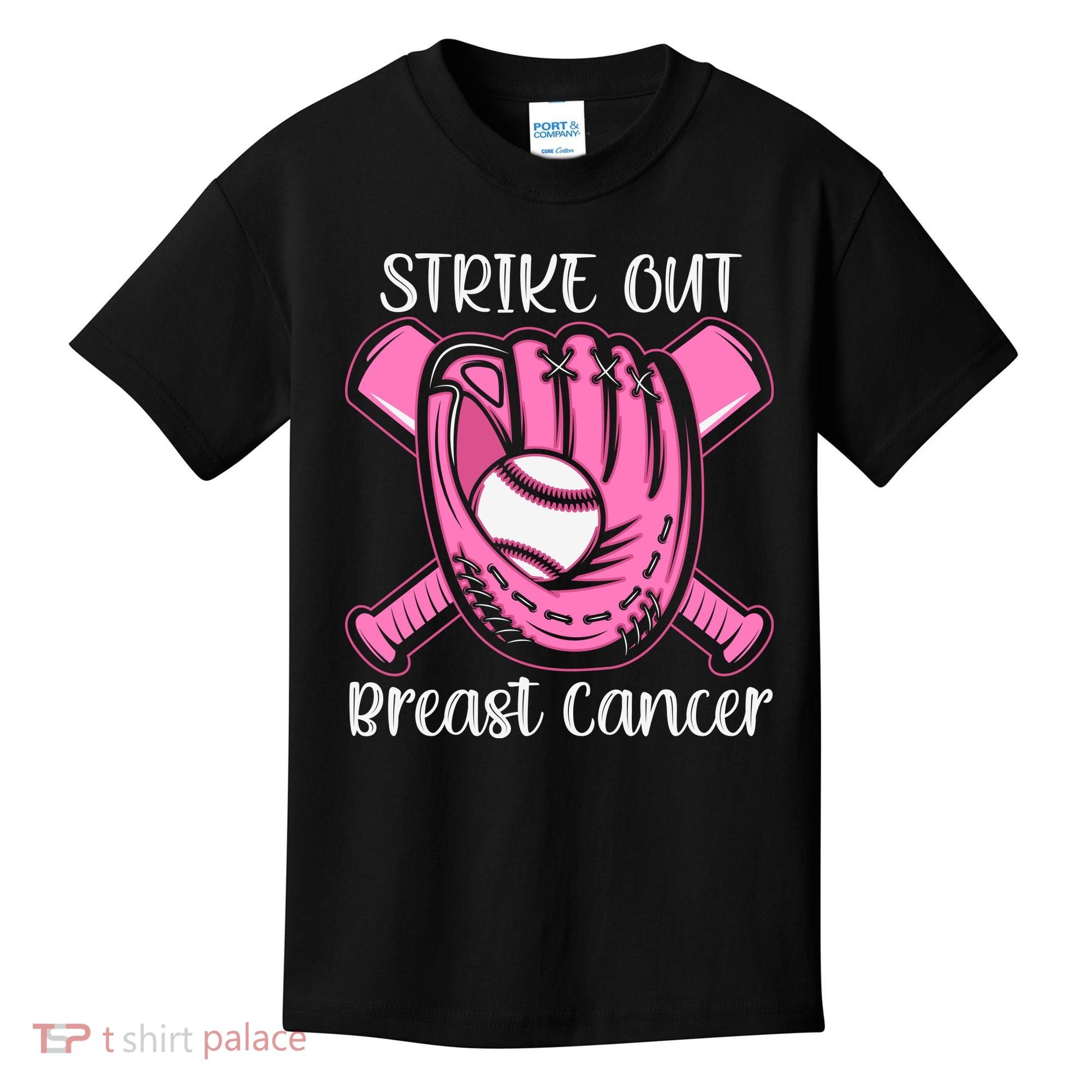 Strike Out Baseball Softball Pink Ribbon Breast Cancer Kids T-Shirt