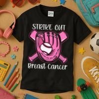 Strike Out Baseball Softball Pink Ribbon Breast Cancer Kids T-Shirt thumb 3