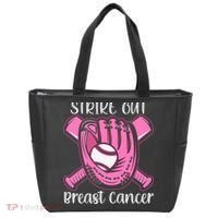 Strike Out Baseball Softball Pink Ribbon Breast Cancer Tote Bag thumb 0
