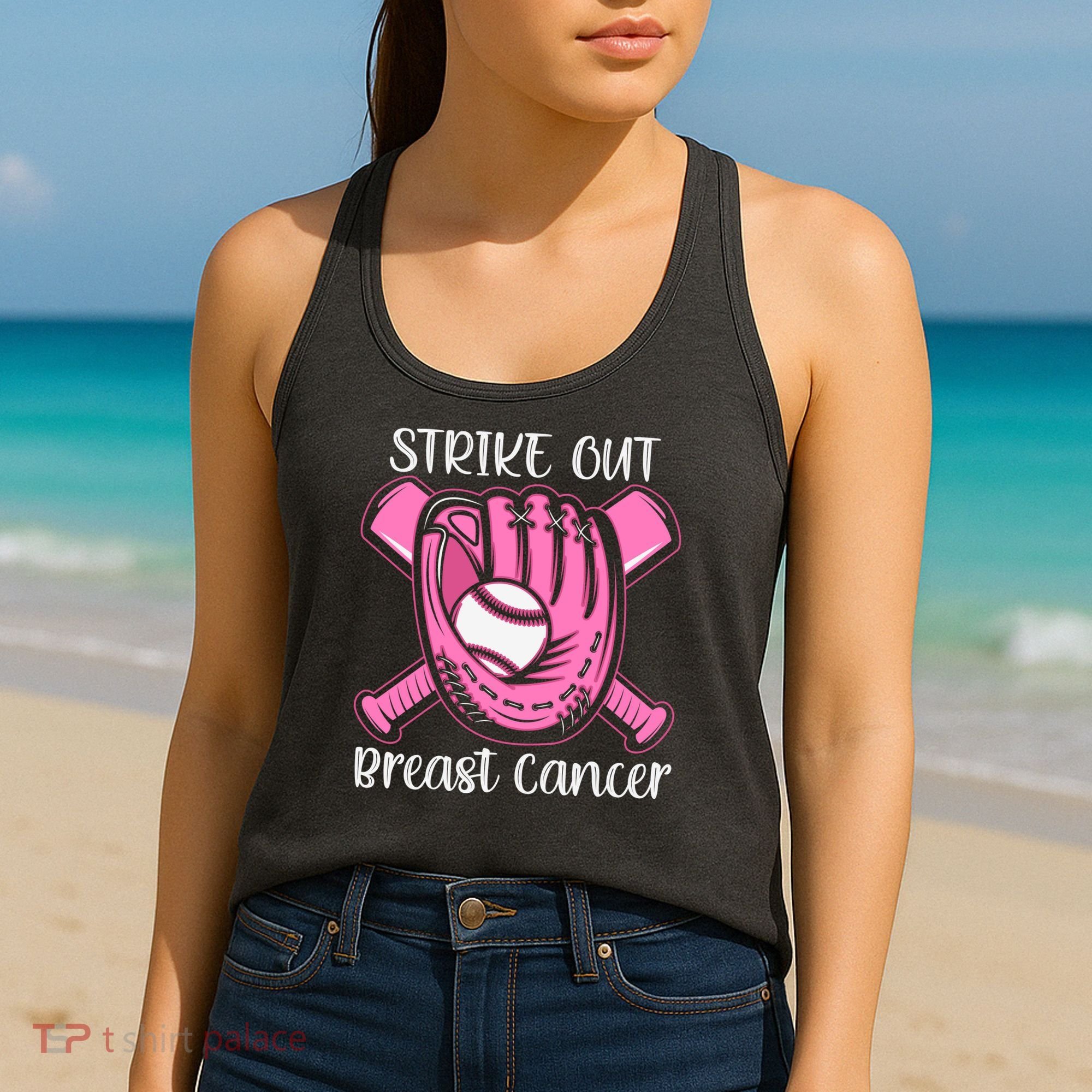 Strike Out Baseball Softball Pink Ribbon Breast Cancer Women's Tank Top