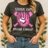 Strike Out Baseball Softball Pink Ribbon Breast Cancer Women's T-Shirt thumb 2