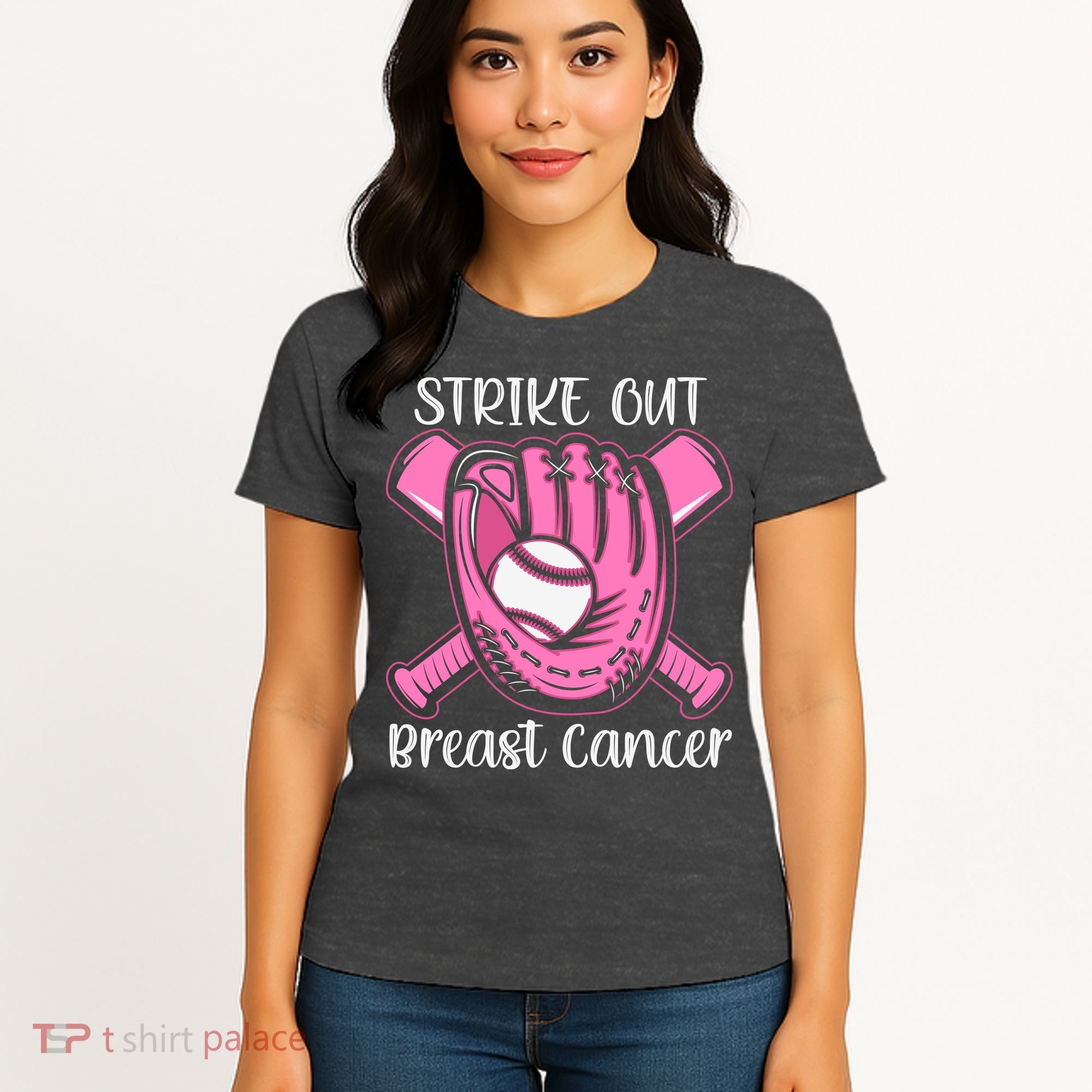 Strike Out Baseball Softball Pink Ribbon Breast Cancer Women's T-Shirt